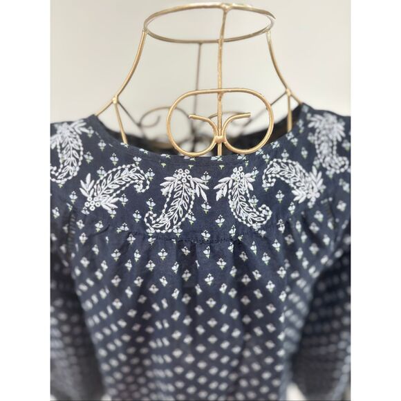 JCREW Point Sur embroidered block print peasant top Navy Women’s Size XS - Picture 7 of 10
